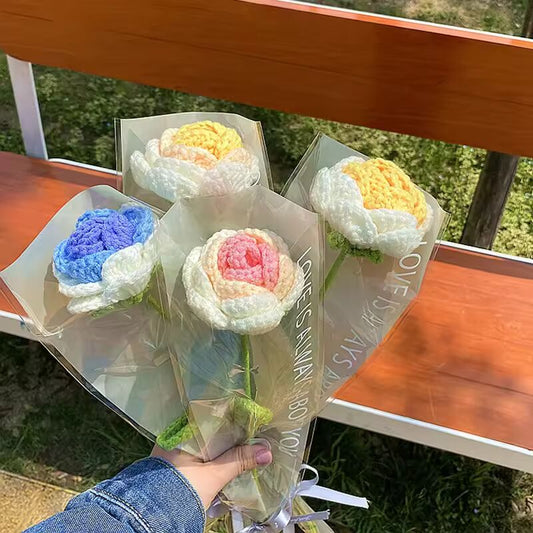 Sunflower Finished Hand Woven Flower Crochet Handmade Flowers Bouquet Knitting Sunflower Artificial Flower Mother's Day Gifts